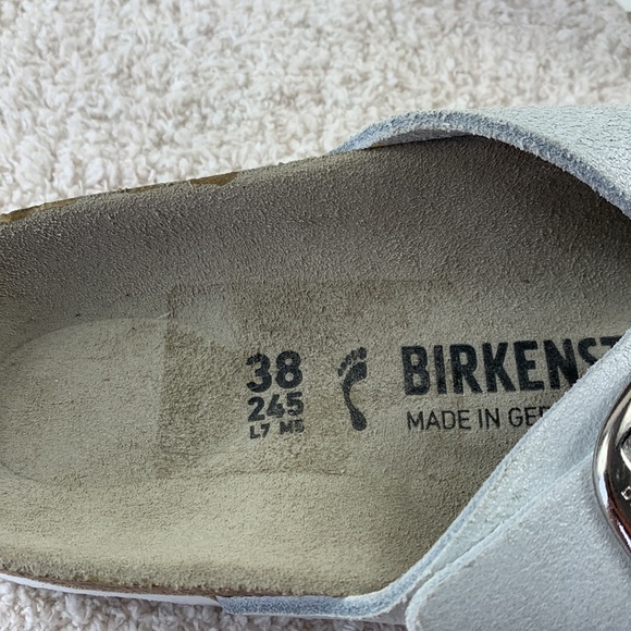 Birkenstock Siena Big Buckle Washed Metallic White Suede Leather 38 Eur - Picture 7 of 9